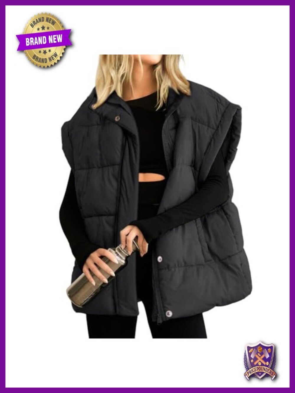 Puffer Vest Stand Collar Sleeveless Zip Lightweight Warm Padded Jacket